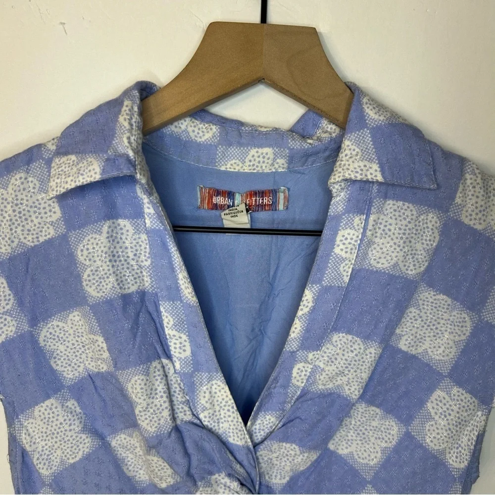 Urban Outfitters Harlow Twist Front Mini Dress, Blue White Floral Check, Small - Picture 6 of 12